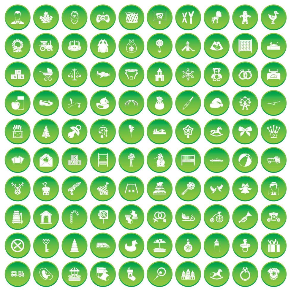 100 baby icons set green circle vector