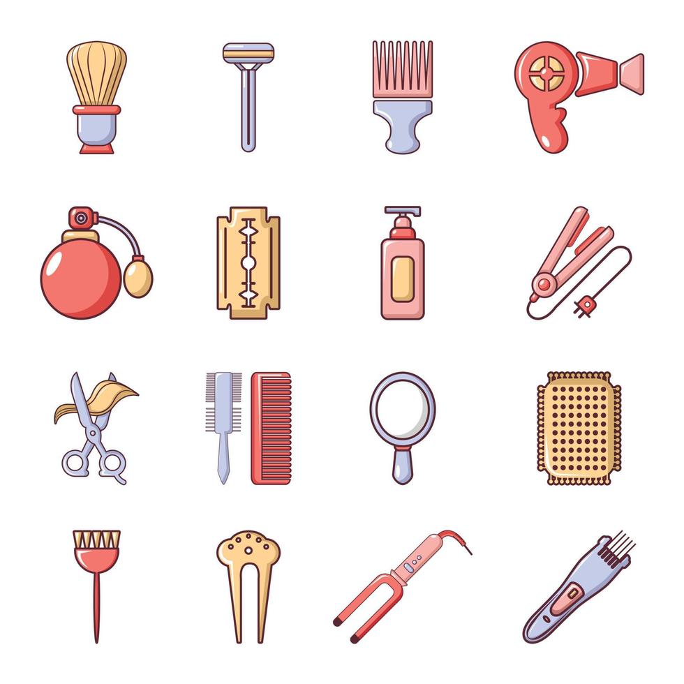 Hairdresser icons set, cartoon style vector