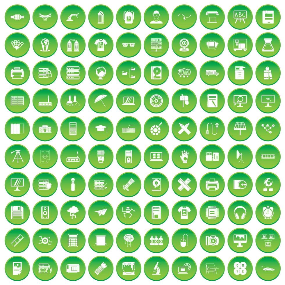 100 printer icons set green circle vector