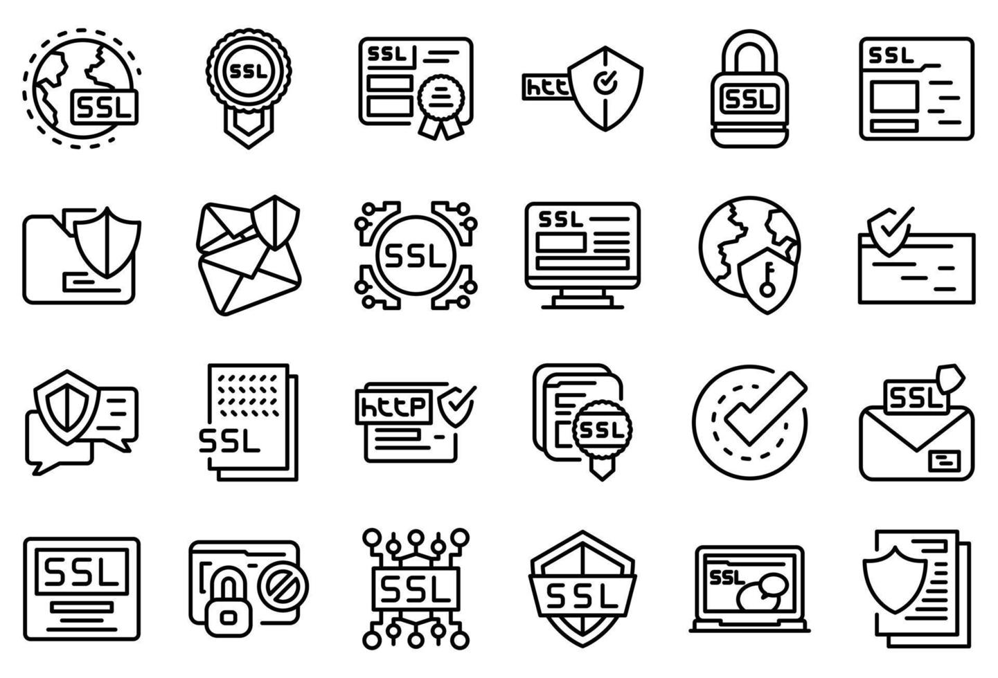 SSL certificate icons set, outline style vector