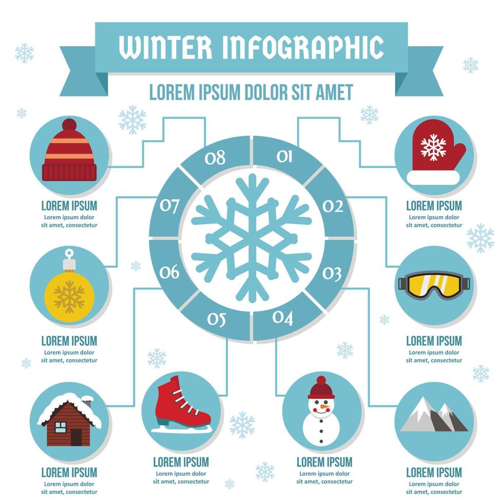 concepto infográfico de invierno, estilo plano vector