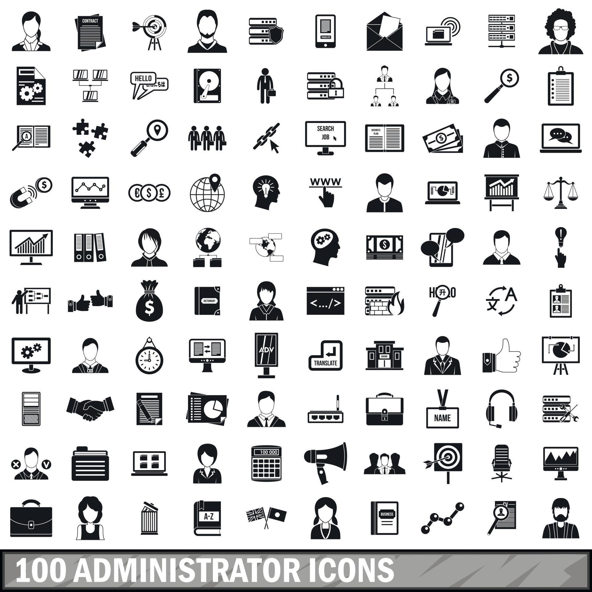 100 administrator icons set, simple style 8554091 Vector Art at Vecteezy