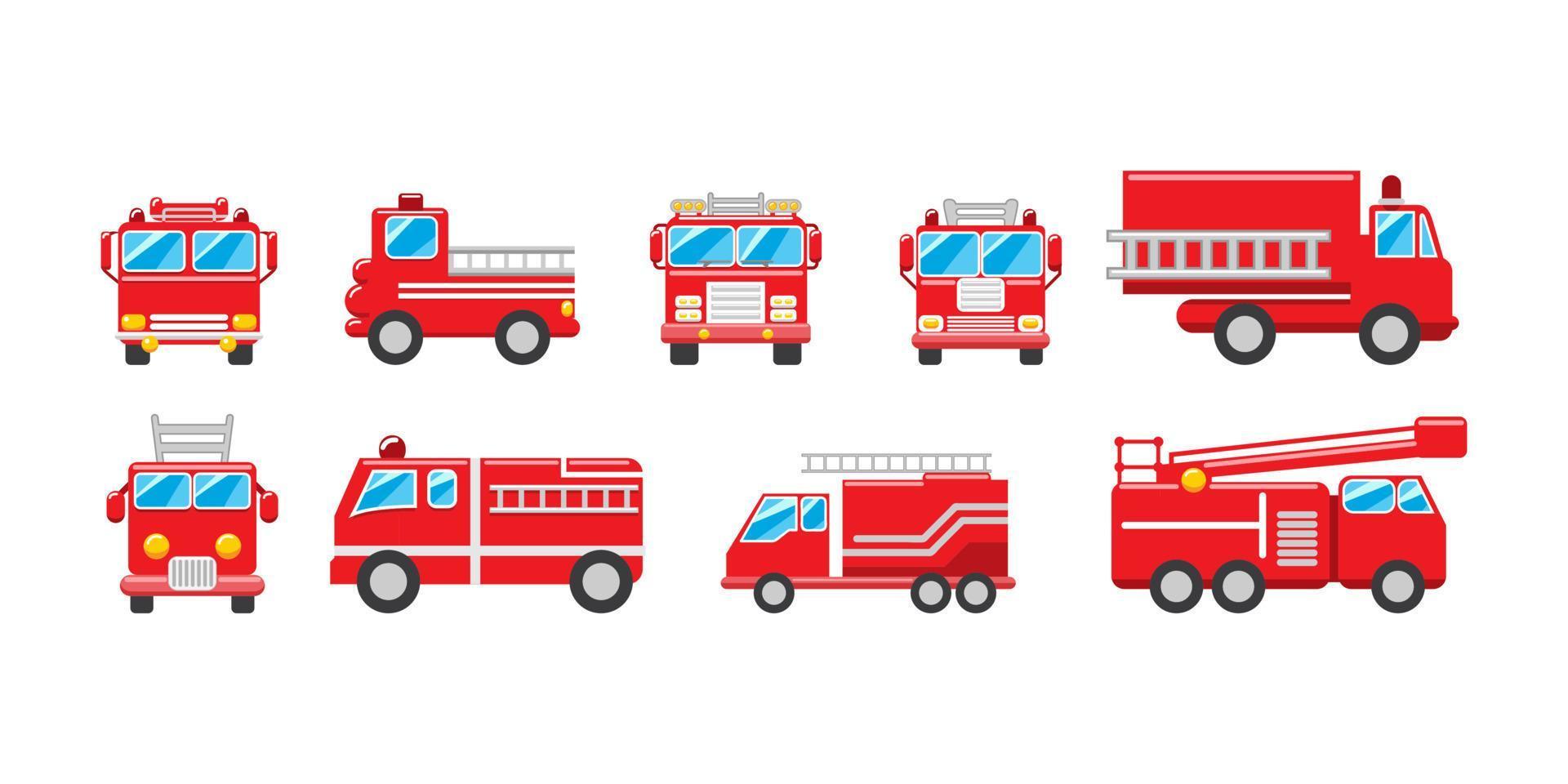 diseño gráfico de la colección de conjuntos de vectores de camiones de bomberos