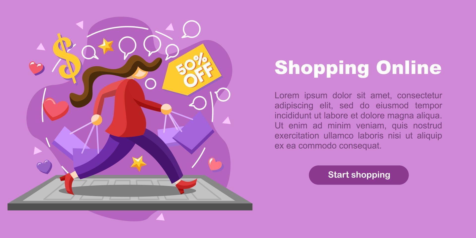 Shopping online landing page vector design