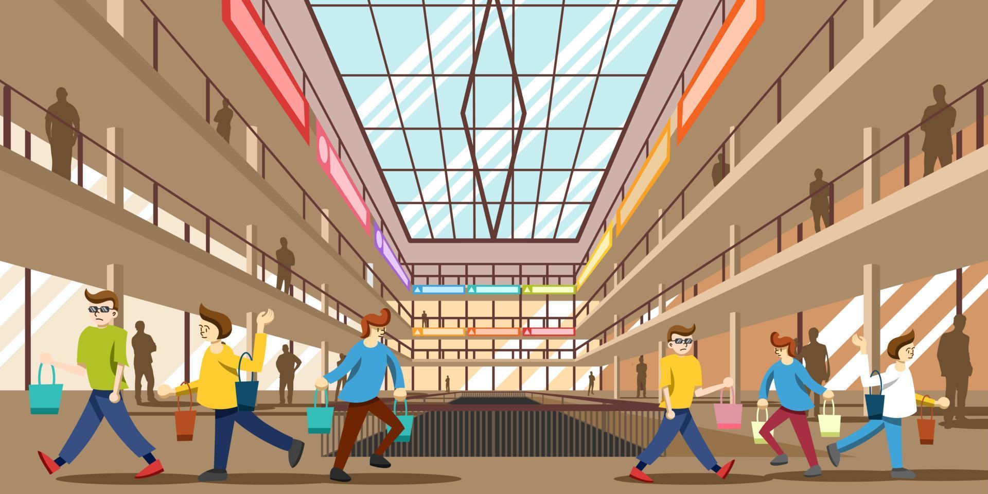 Shopping mall interior vector graphic design