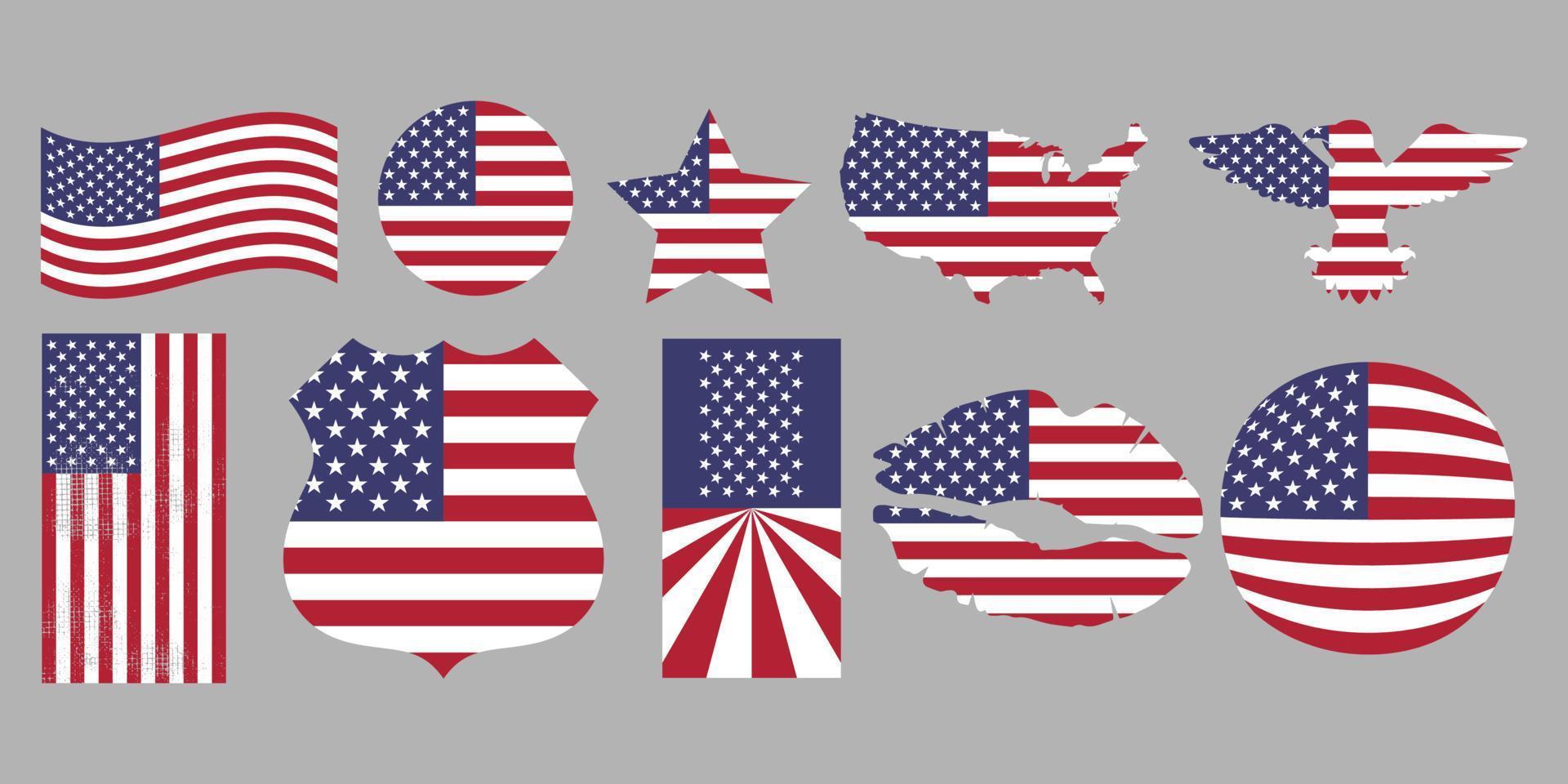 Usa flag set collection graphic design vector