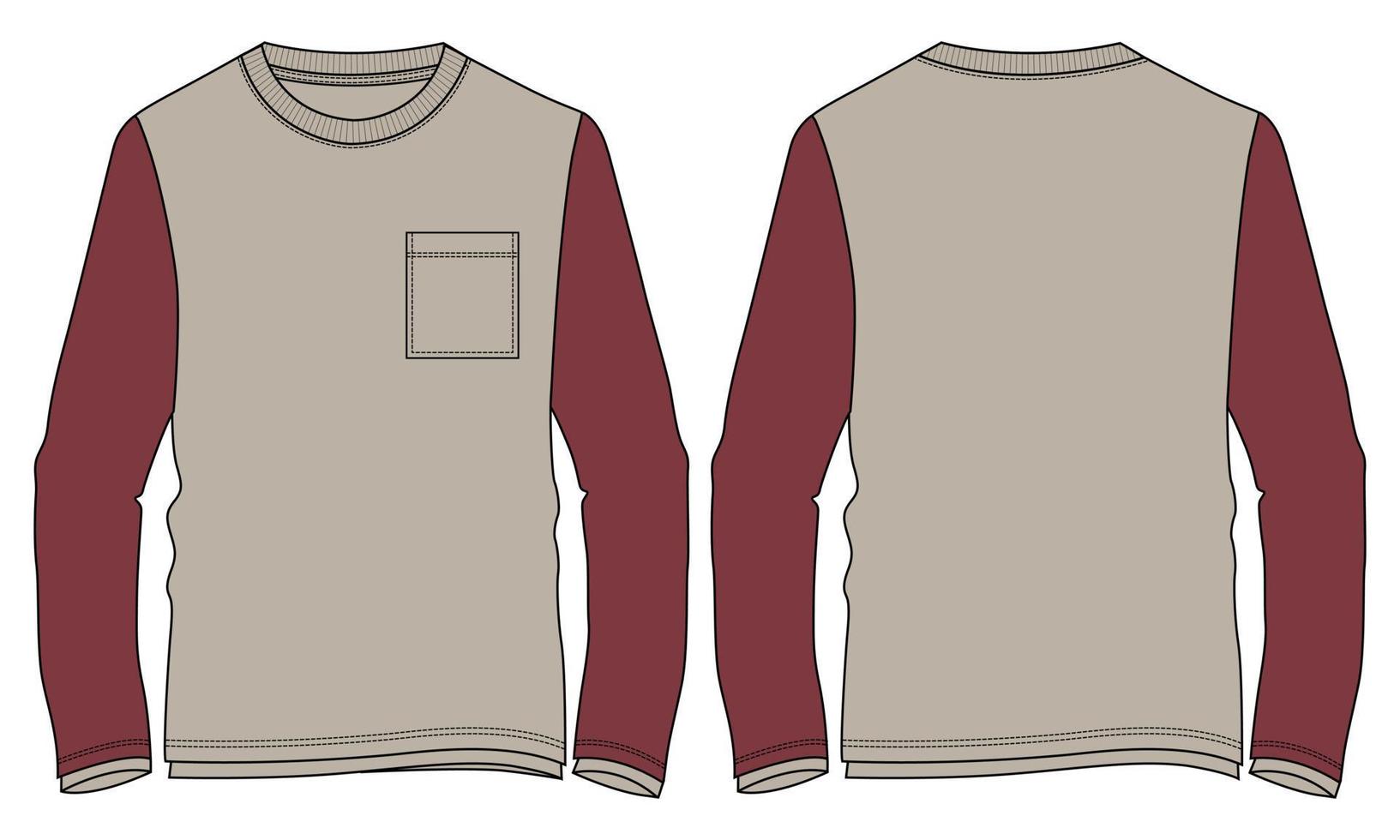 Two tone Color Long Sleeve T shirt Vector illustration template Front and back views