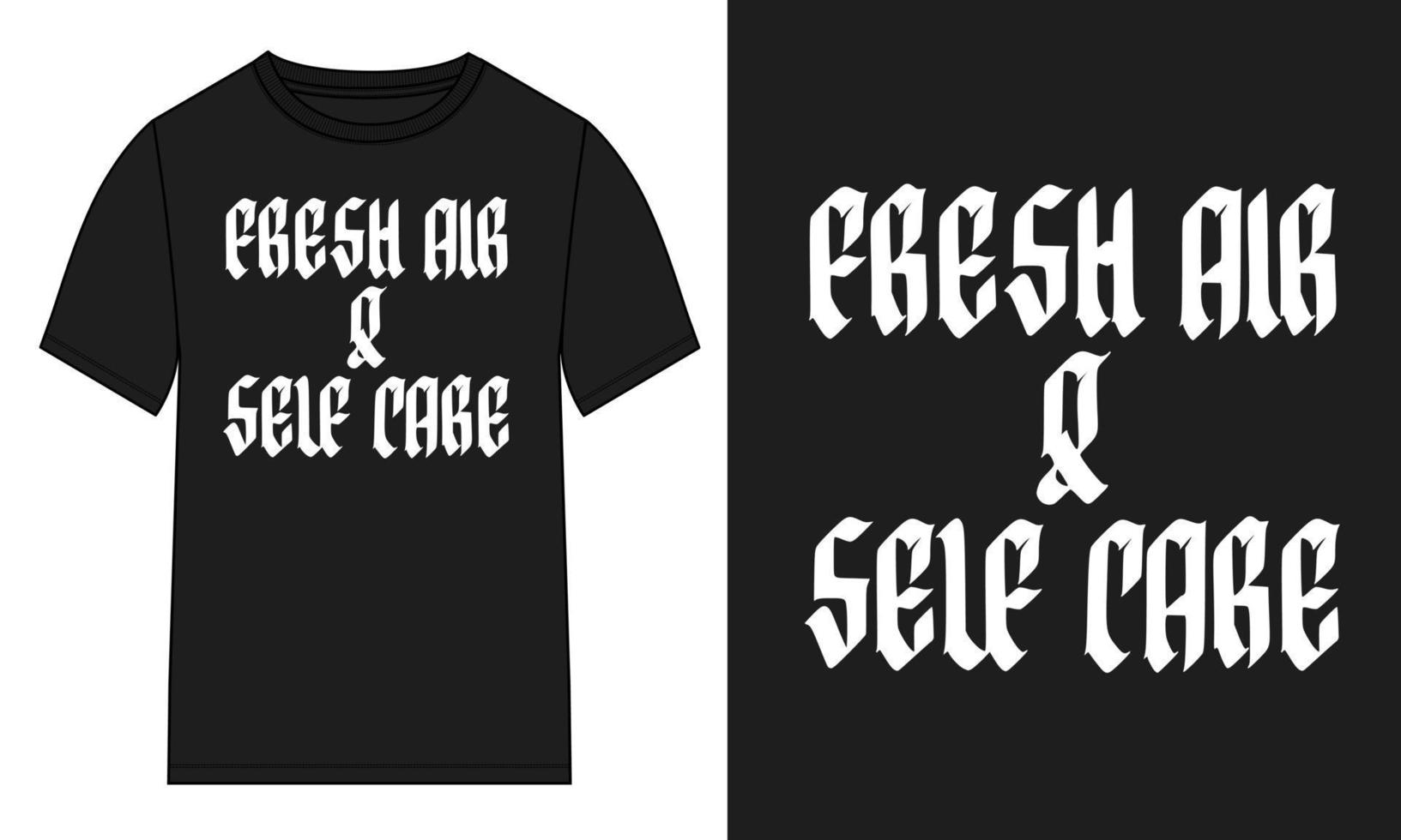 Fresh air self care Typography t-shirt Chest print design Ready to print. Modern, lettering t shirt vector illustration isolated on black template view.