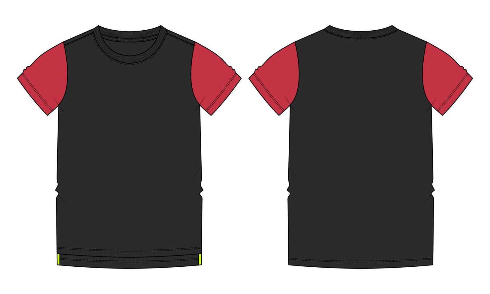 Short Sleeve T shirt Vector Illustration black Color template Front and back views