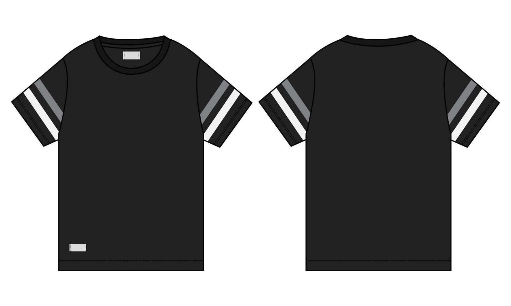 Short Sleeve T shirt Vector Illustration black Color template Front and back views