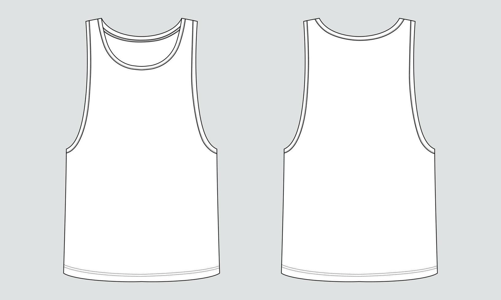 Plantilla de ilustración de vector de boceto plano de moda técnica de camisetas sin mangas