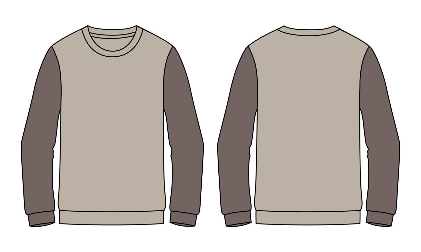 dos tonos de color sudadera de manga larga moda técnica dibujo plano vector ilustración plantilla vistas frontal y posterior