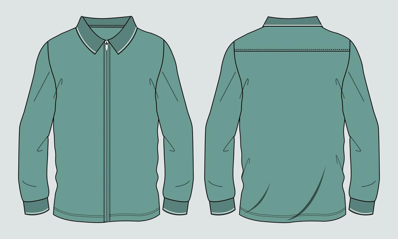 Long sleeve shirt vector illustration green Color template front and back views
