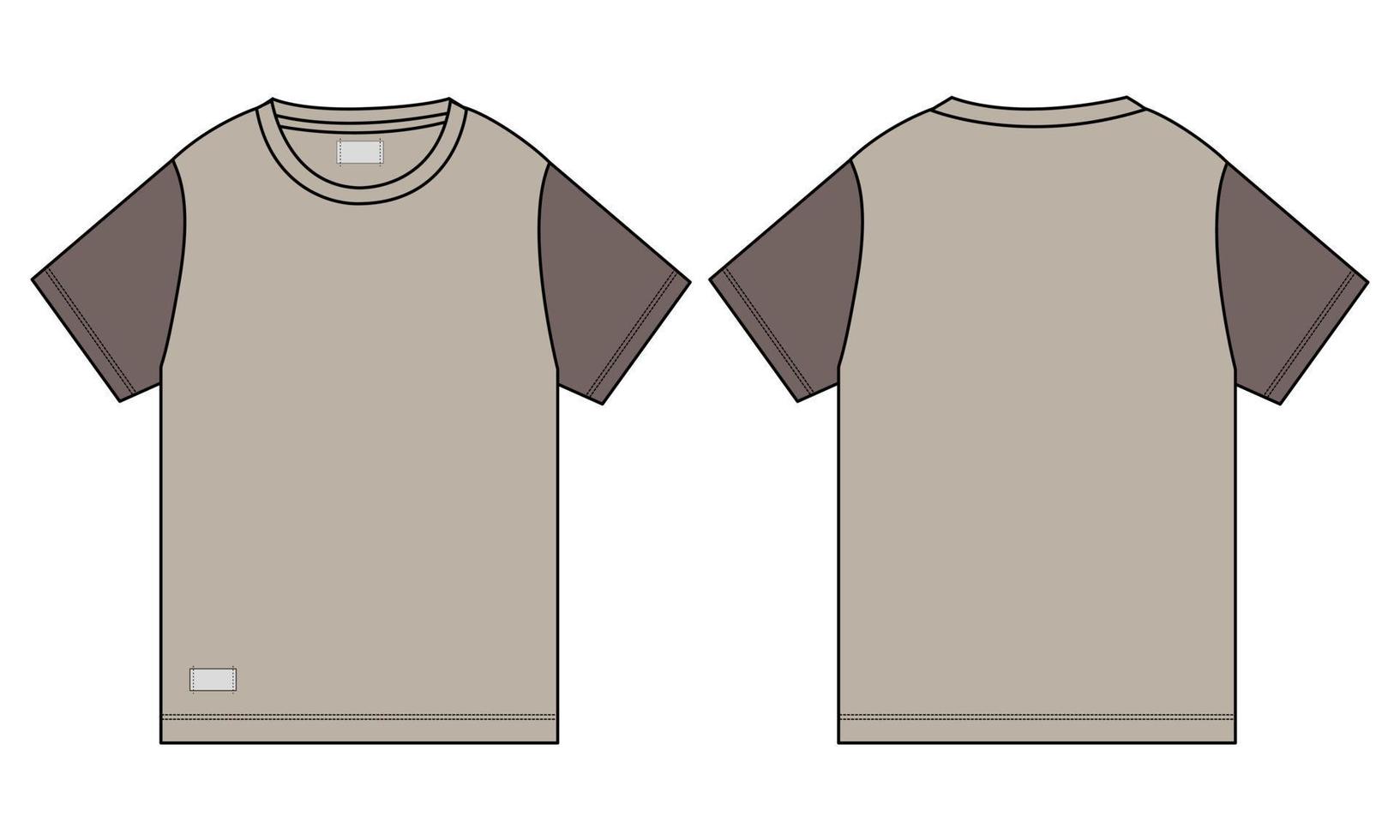 Short Sleeve T shirt Vector Illustration khaki Color template Front and back views