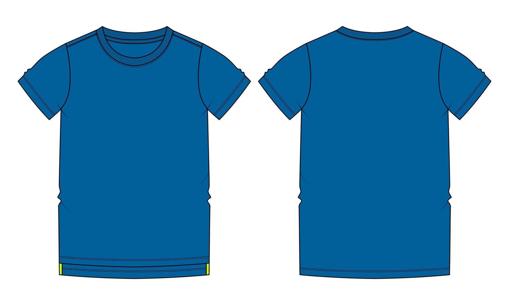 camiseta de manga corta ilustración vectorial plantilla de color azul vistas frontal y posterior vector