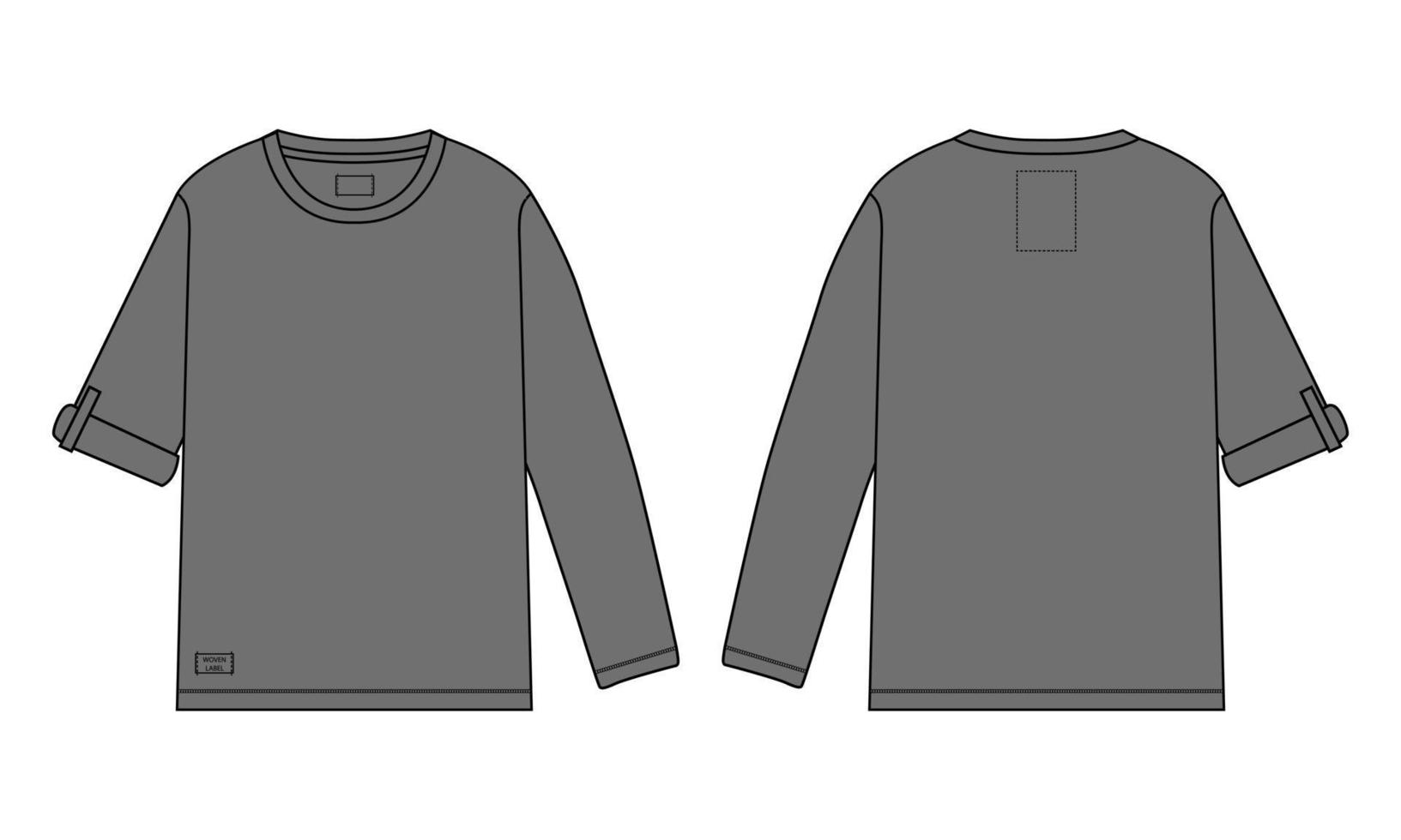 Long Sleeve T shirt Technical Fashion flat sketch vector illustration grey Color template for mens and boys