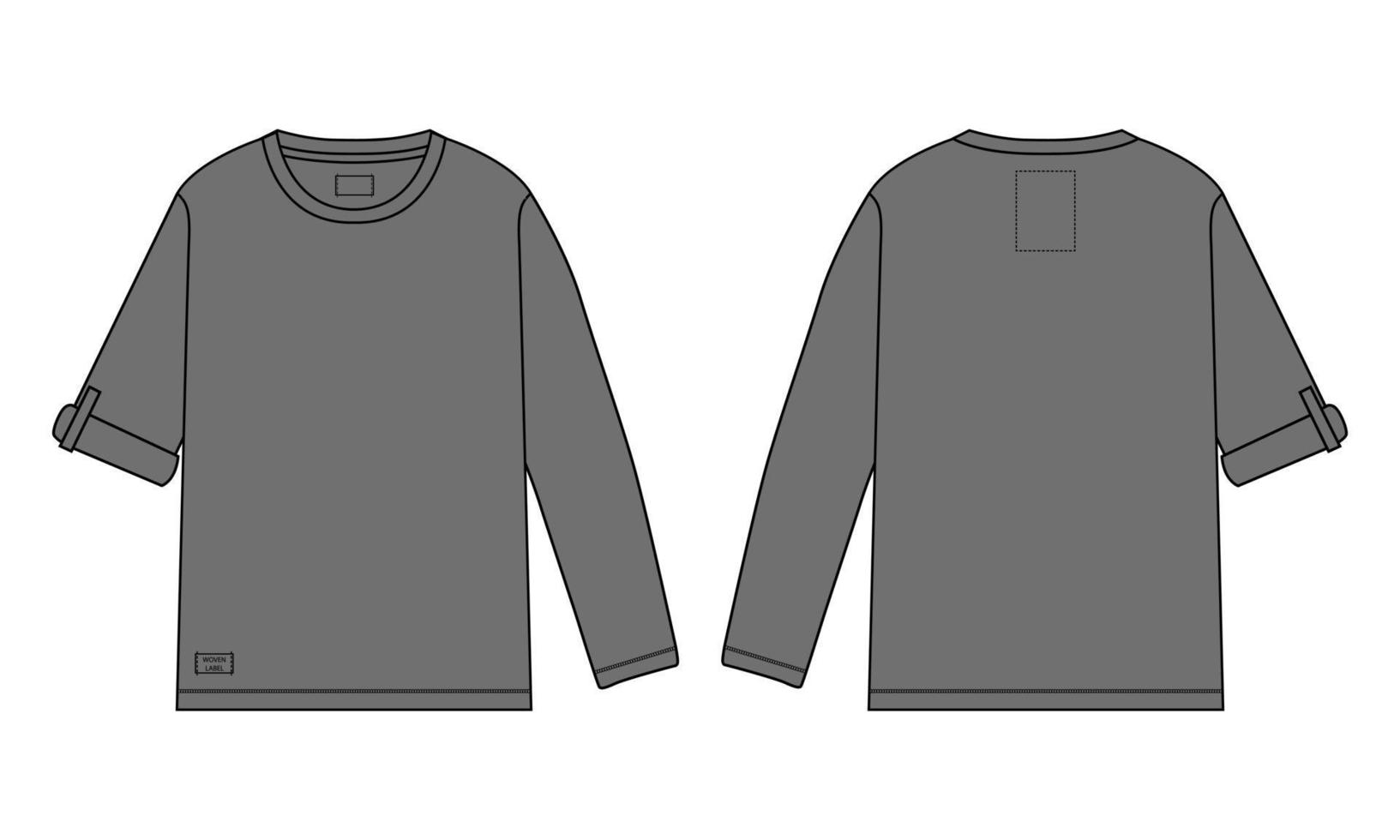 camiseta de manga larga moda técnica boceto plano ilustración vectorial plantilla de color gris para hombres y niños vector