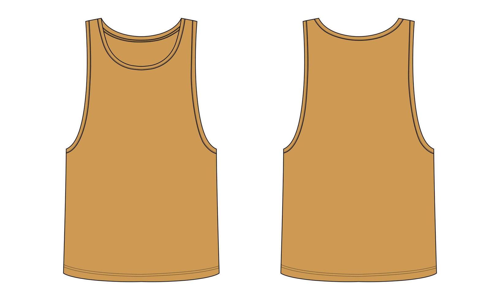 Tank top technical fashion flat sketch vector illustration yellow color template front and back view isolated on white background.