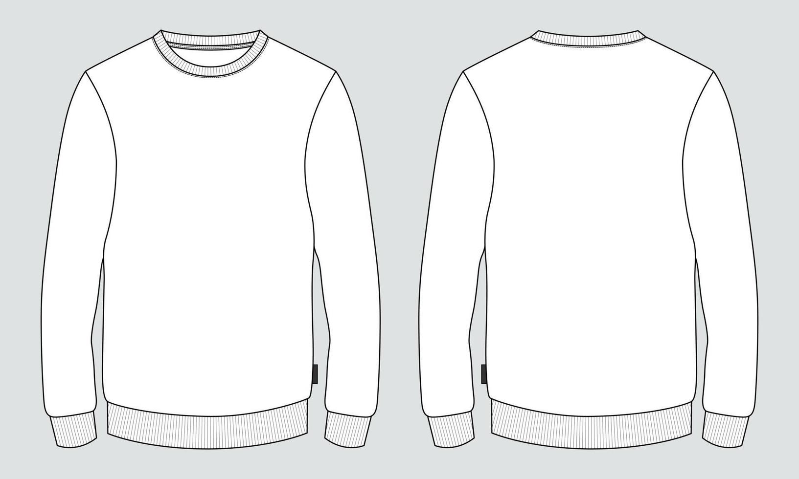 Long sleeve sweatshirt technical fashion flat sketch vector illustration template front and back views