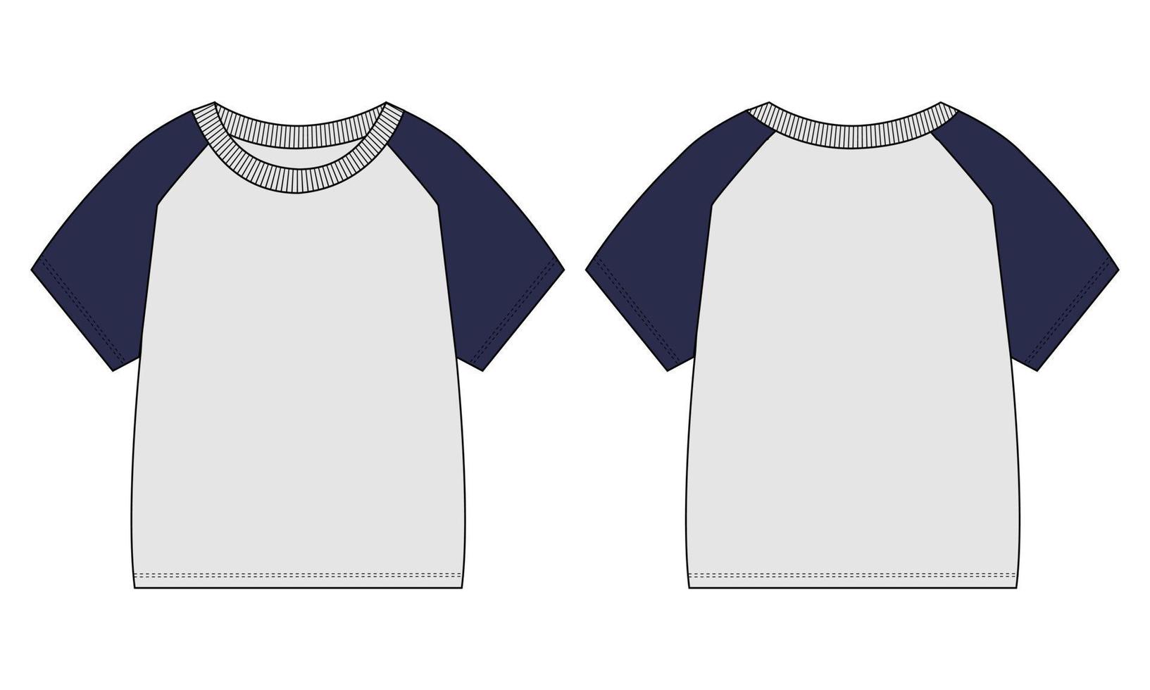 Two tone Color raglan Short sleeve T shirt Technical fashion flat sketch vector illustration template for baby boys