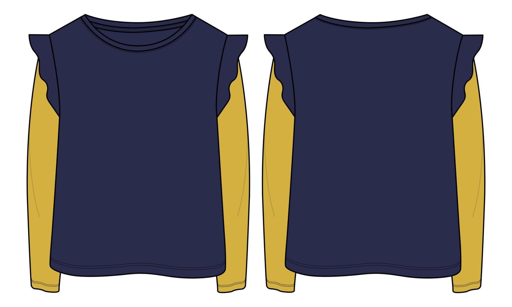 Two tone Color Long sleeve dress design vector illustration navy Color template for baby girls.