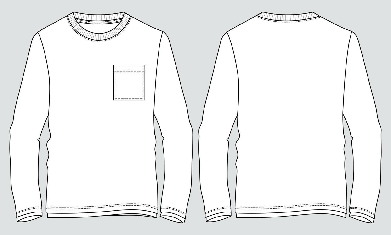 plantilla de ilustración de vector de dibujo plano de moda técnica de camiseta de manga larga