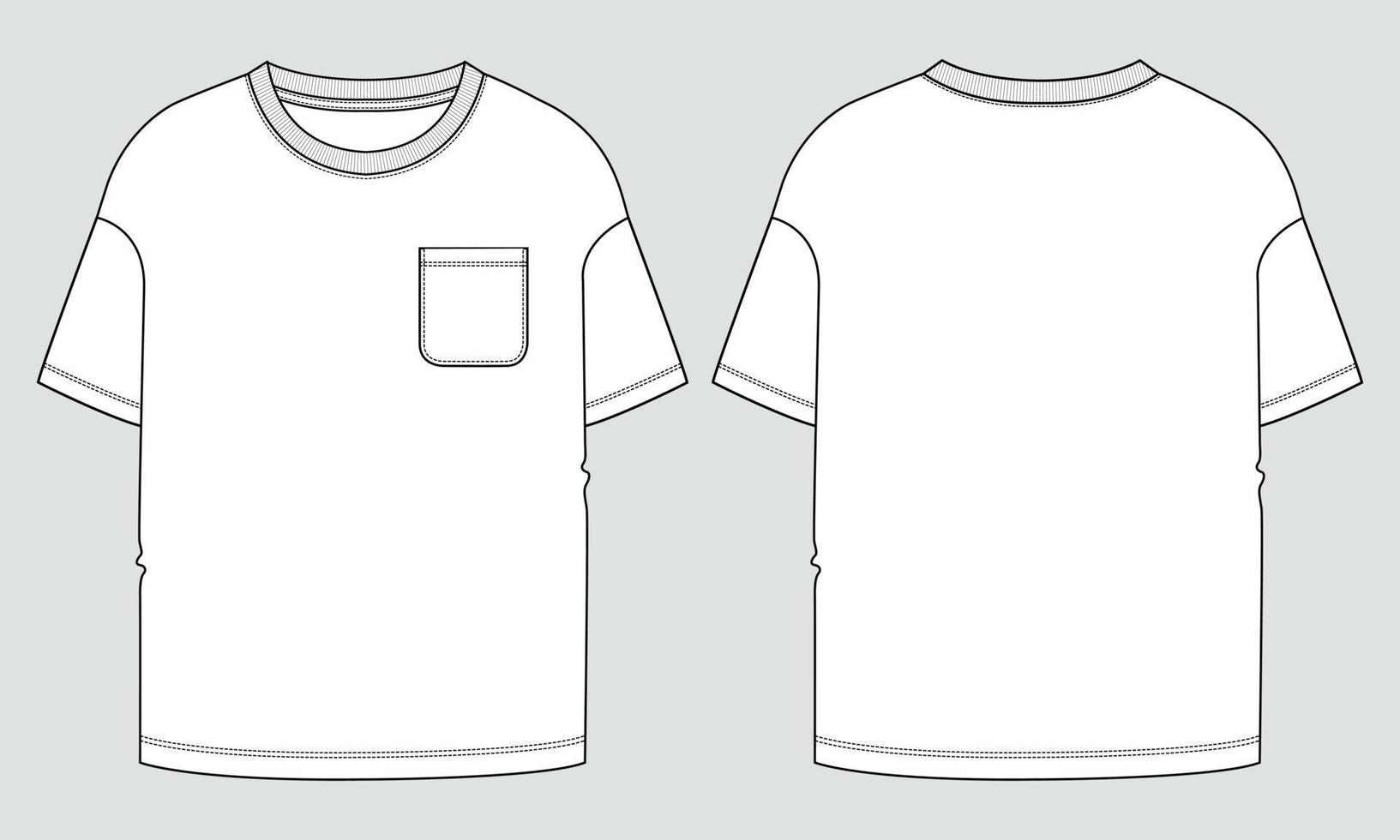 plantilla de ilustración de vector de boceto plano de moda técnica de camiseta de manga corta para niños