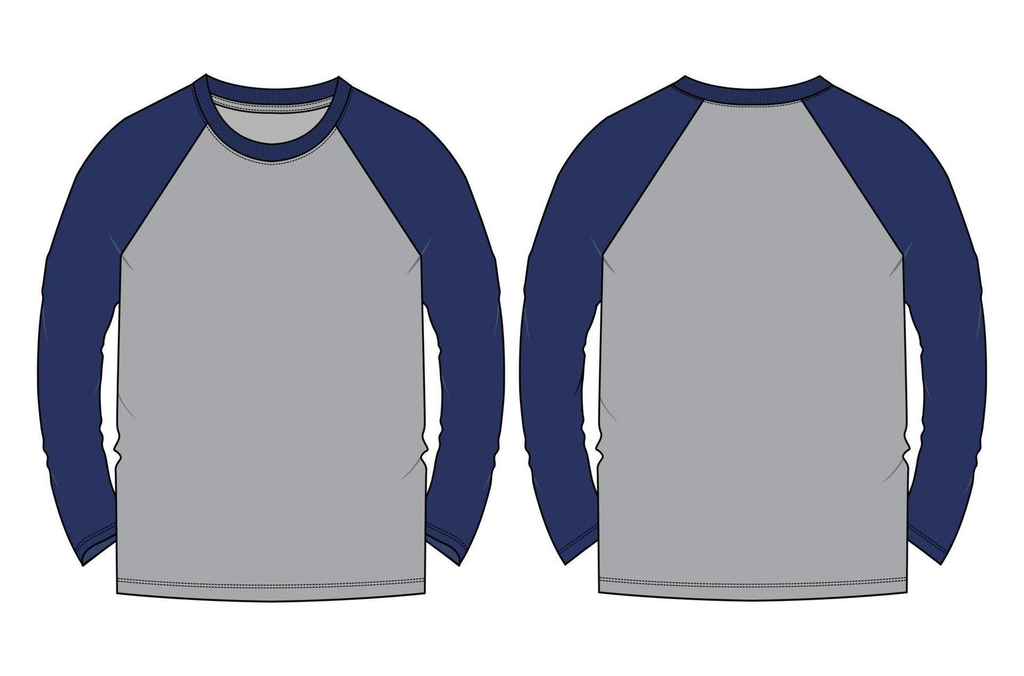 Two tone Color Raglan Long sleeve t shirt technical fashion flat sketch vector illustration Template