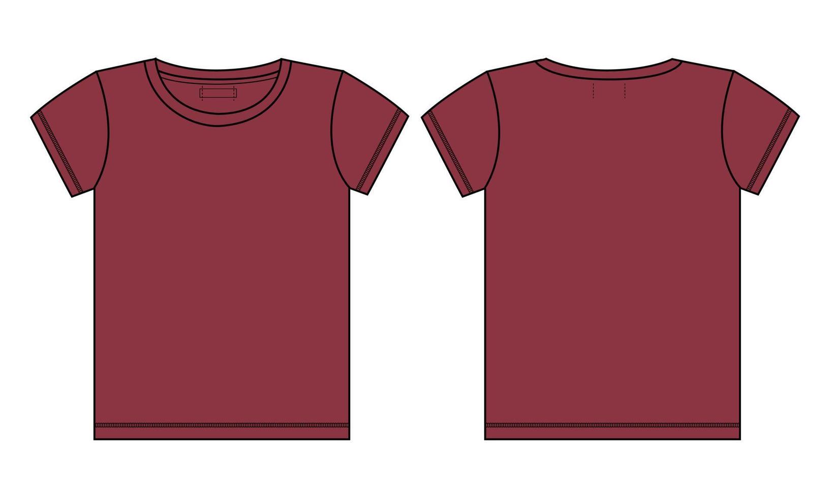 camiseta de manga corta moda técnica boceto plano ilustración vectorial plantilla de color rojo para damas y niñas vector