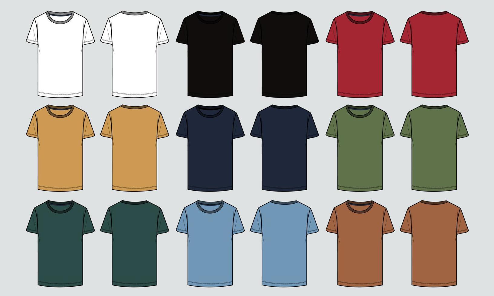 plantilla de ilustración de vector de camiseta de manga corta multicolor