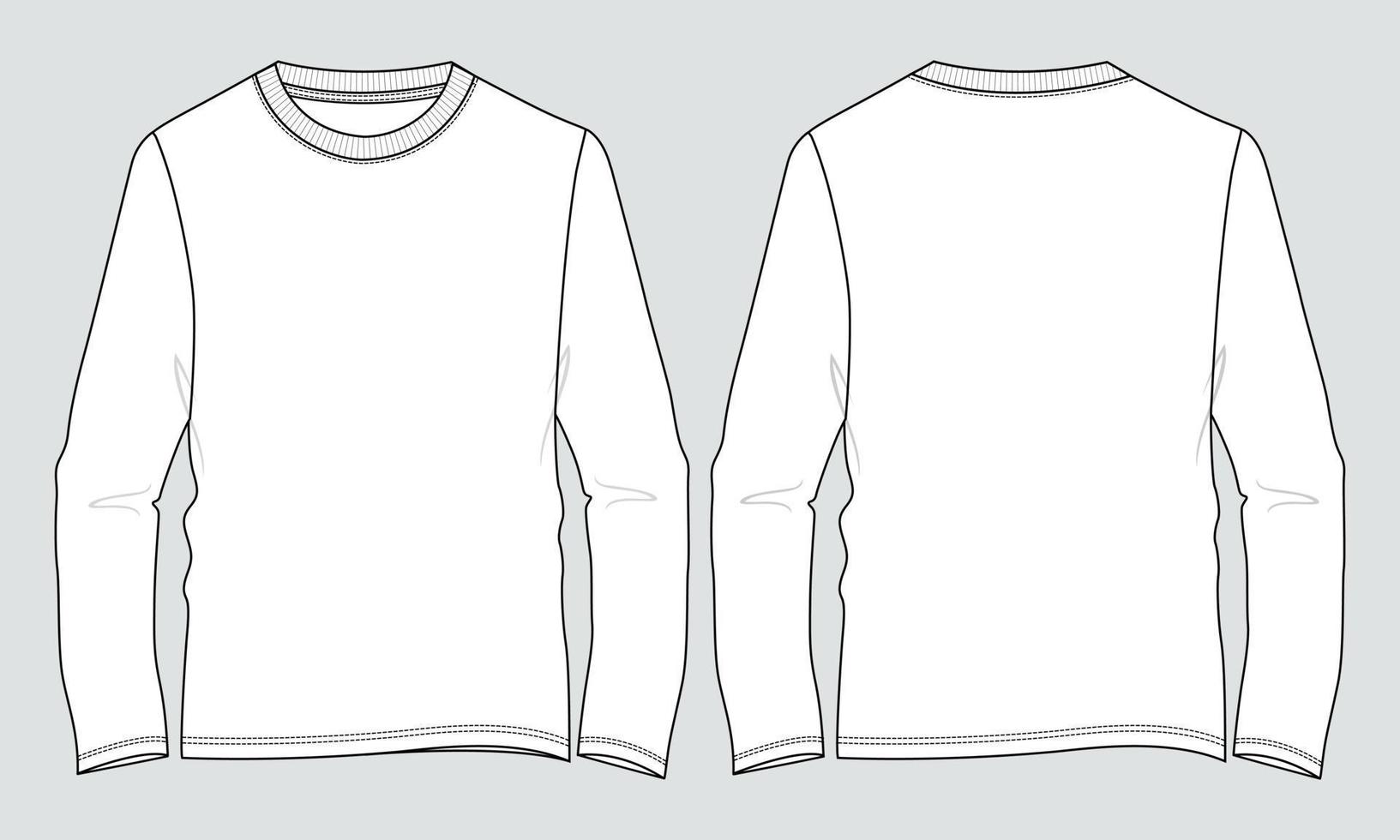 Long Sleeve T shirt Technical Fashion flat sketch Vector illustration template Front and back views