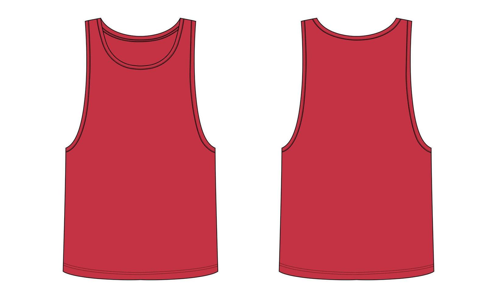 Tank tops Technical fashion flat sketch vector Red color illustration template