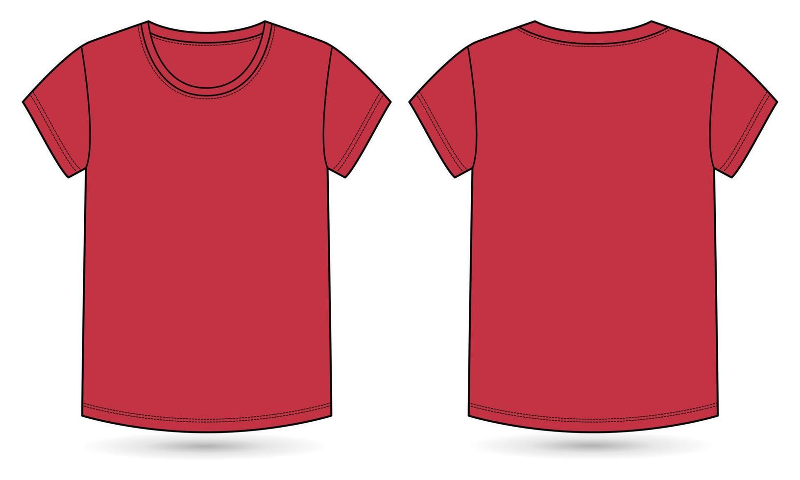 camiseta de manga corta moda técnica boceto plano ilustración vectorial plantilla de color rojo para damas y niñas vector