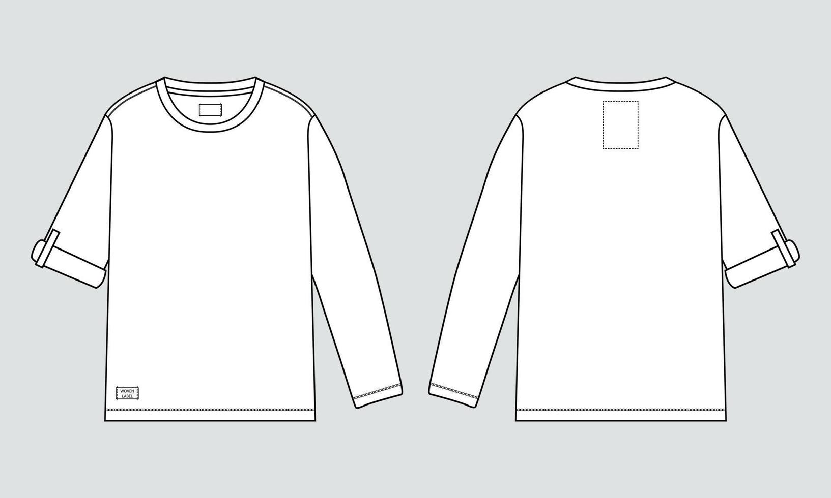 plantilla de ilustración de vector de boceto plano de moda técnica de camiseta de manga larga para hombres y niños
