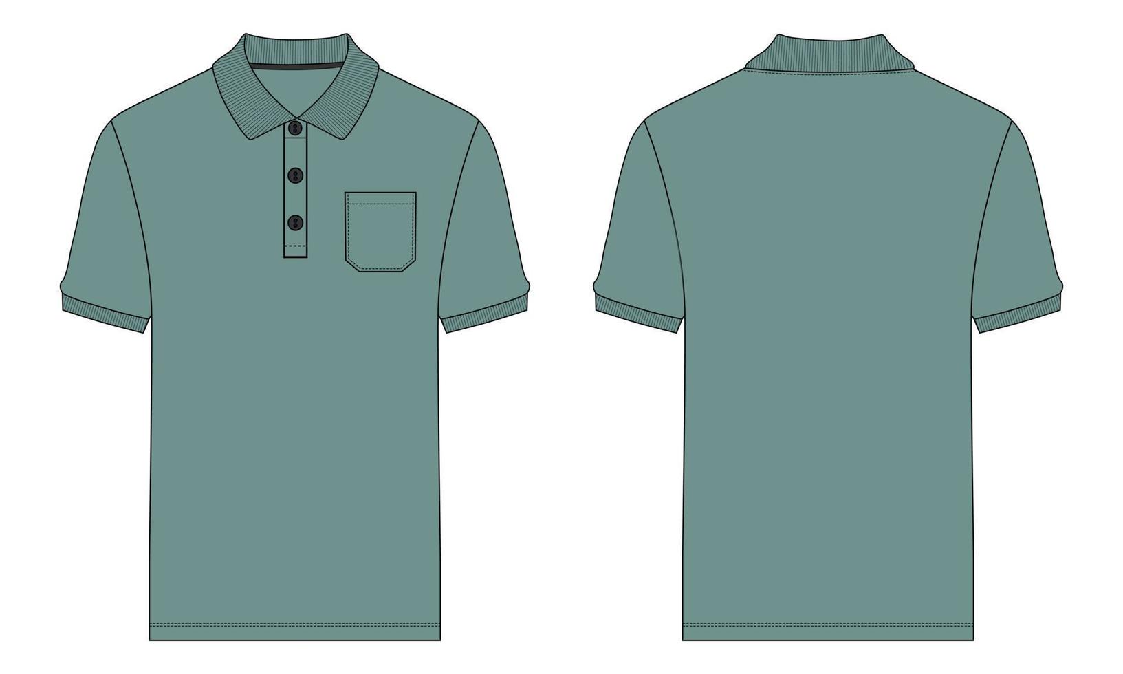 polo de manga corta moda técnica boceto plano ilustración vectorial plantilla de color verde vector