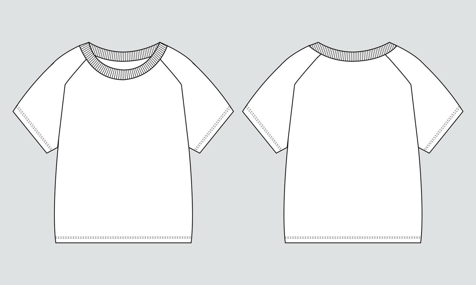 plantilla de ilustración de vector de boceto plano de moda técnica de camiseta de manga corta raglán para bebés varones