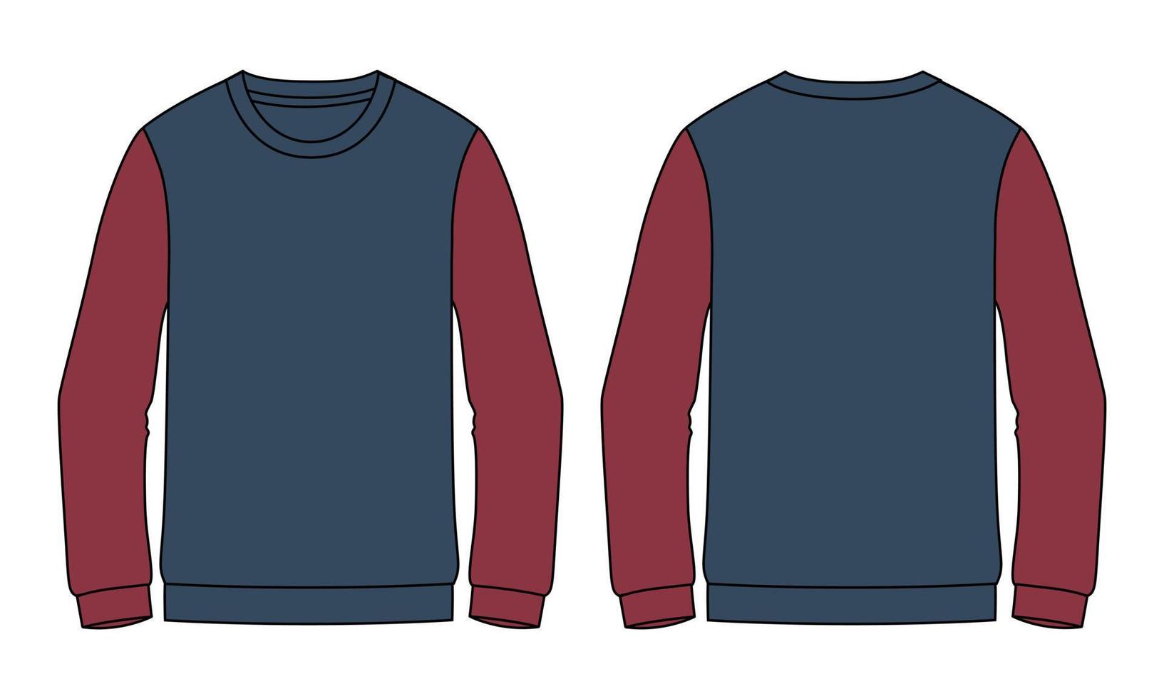 Two tone Color Long sleeve sweatshirt technical fashion flat sketch vector illustration template front and back views