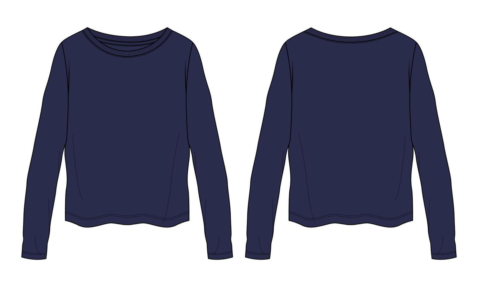 relax fit camiseta de manga larga moda técnica boceto plano ilustración vectorial plantilla de color azul marino para mujer vector