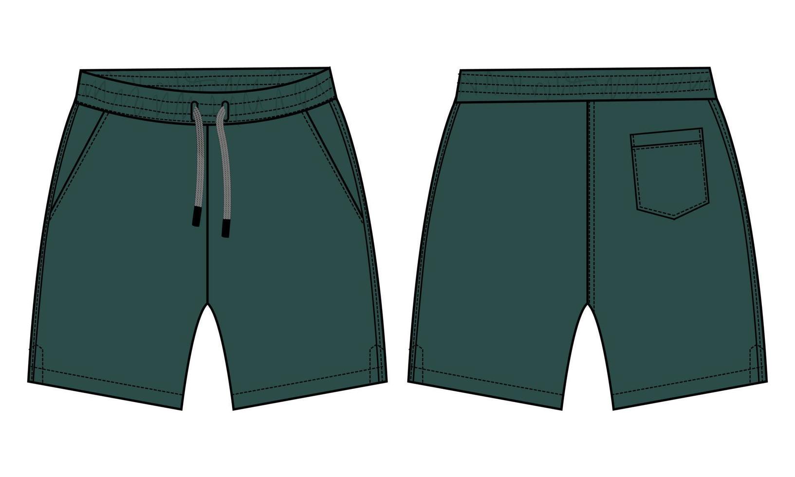 Boys Sweat Shorts pant vector illustration Green Color Template