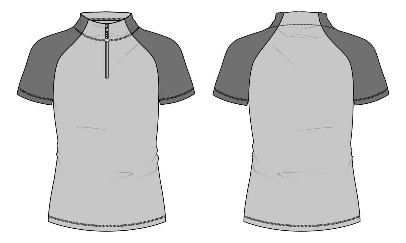 Short sleeve with short zip soccer cycling jersey Technical Flat sketch Vector Illustration template