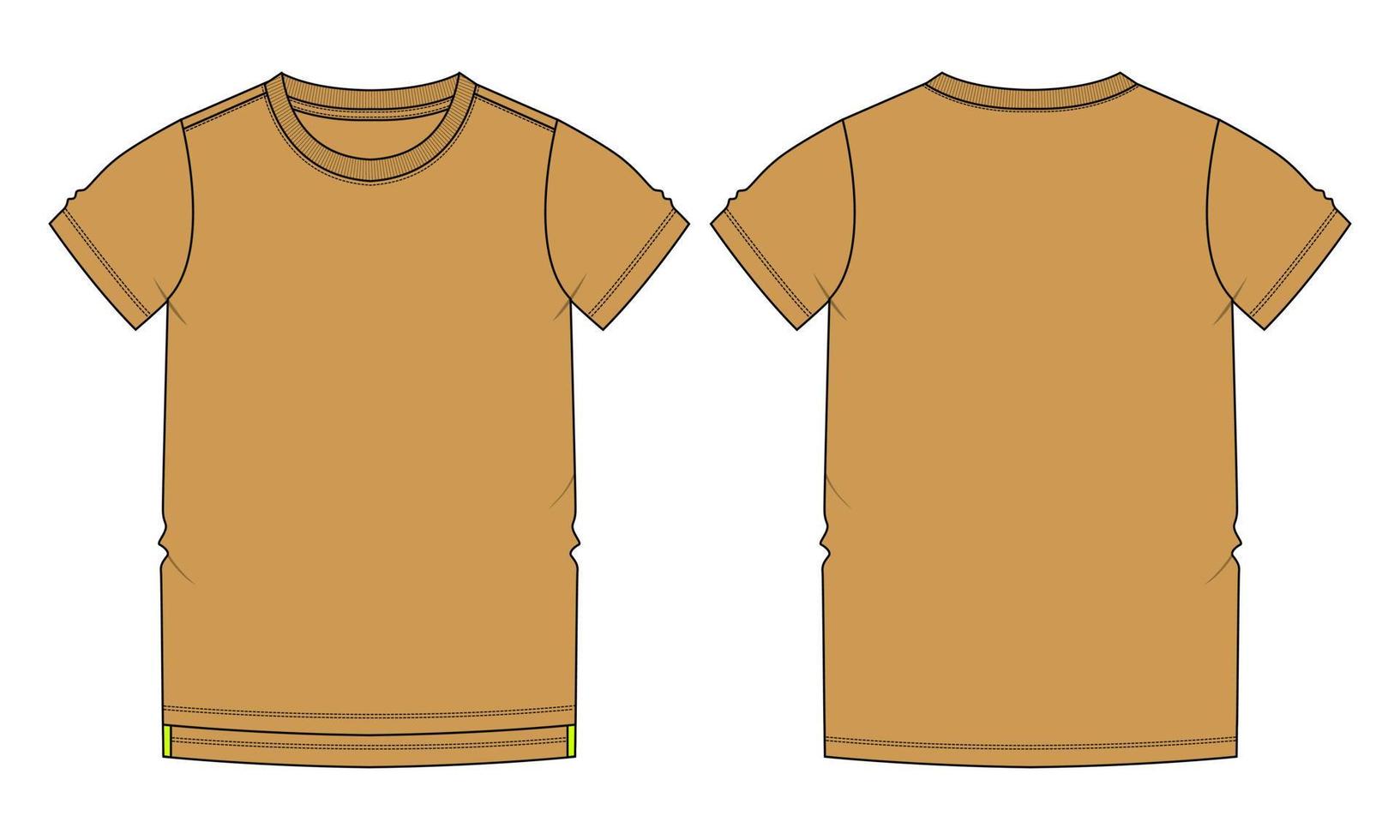 camiseta de manga corta moda técnica boceto plano ilustración vectorial plantilla de color amarillo para damas y niñas vector