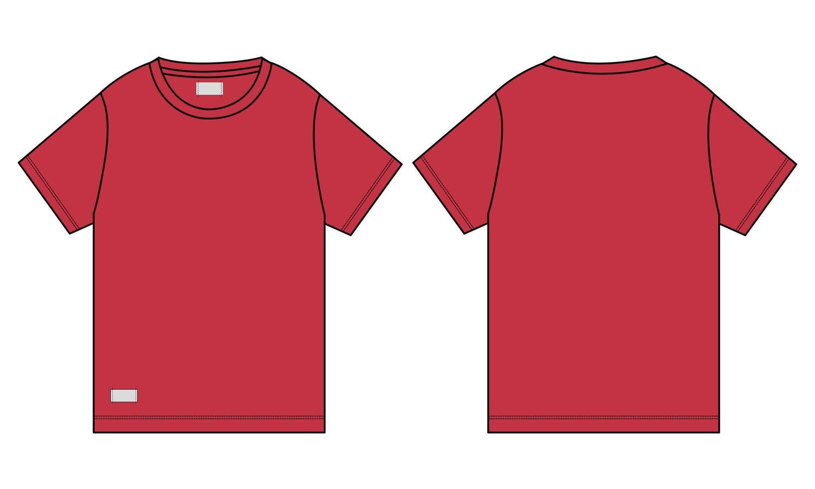 camiseta de manga corta ilustración vectorial plantilla de color rojo vistas frontal y posterior vector