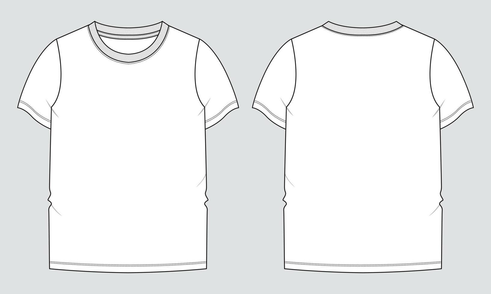 plantilla de ilustración de vector de boceto plano de moda técnica de camiseta de manga corta para niños