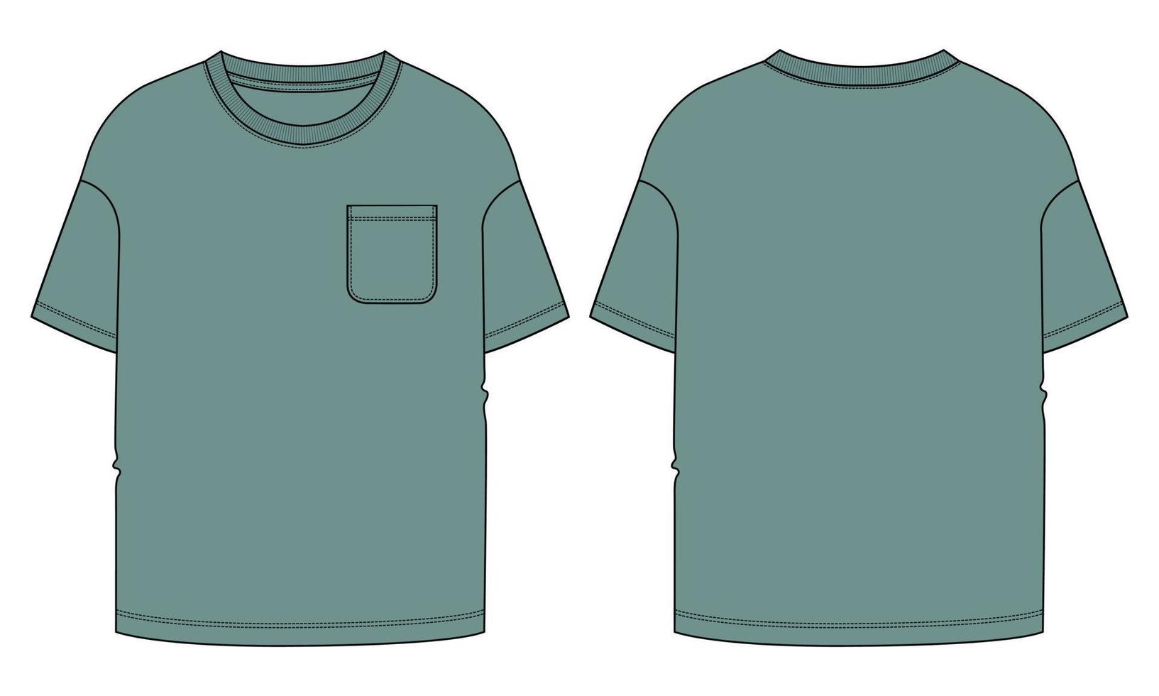 camiseta de manga corta ilustración vectorial plantilla de color verde vistas frontal y posterior vector