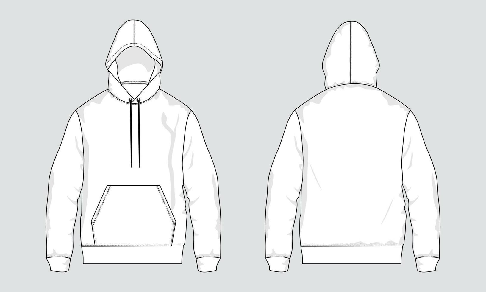 Long sleeve hoodie Technical Fashion flat sketch vector illustration ...