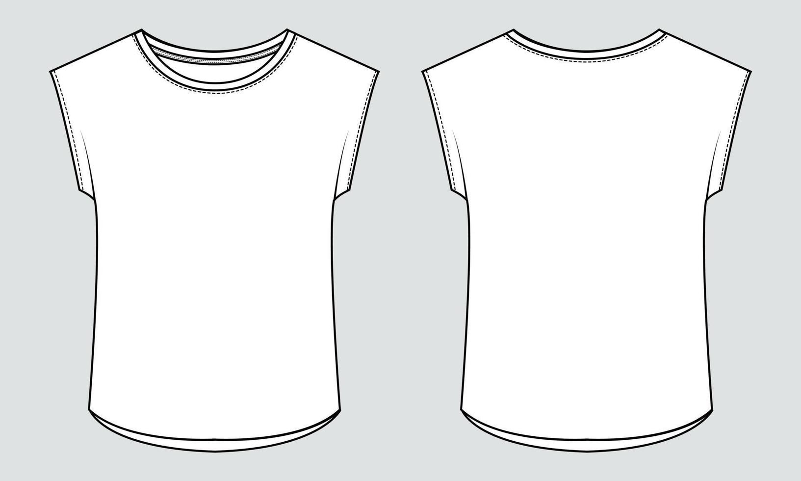 T shirt tops technical fashion flat sketch vector illustration template for ladies