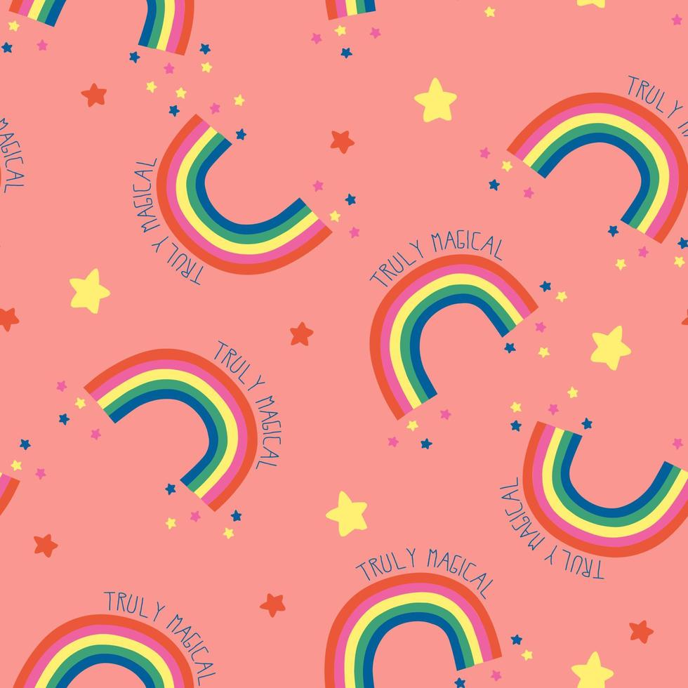 Rainbow and stars seamless vector illustration pattern background.