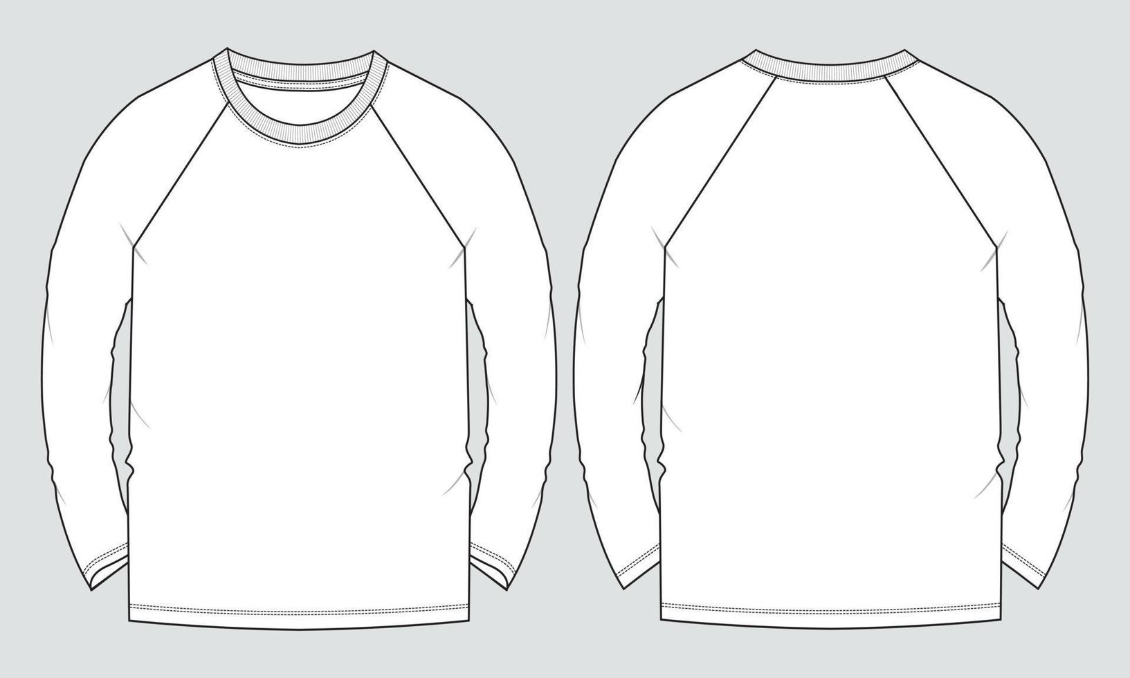 plantilla de ilustración de vector de dibujo plano de moda técnica de camiseta de manga larga raglán