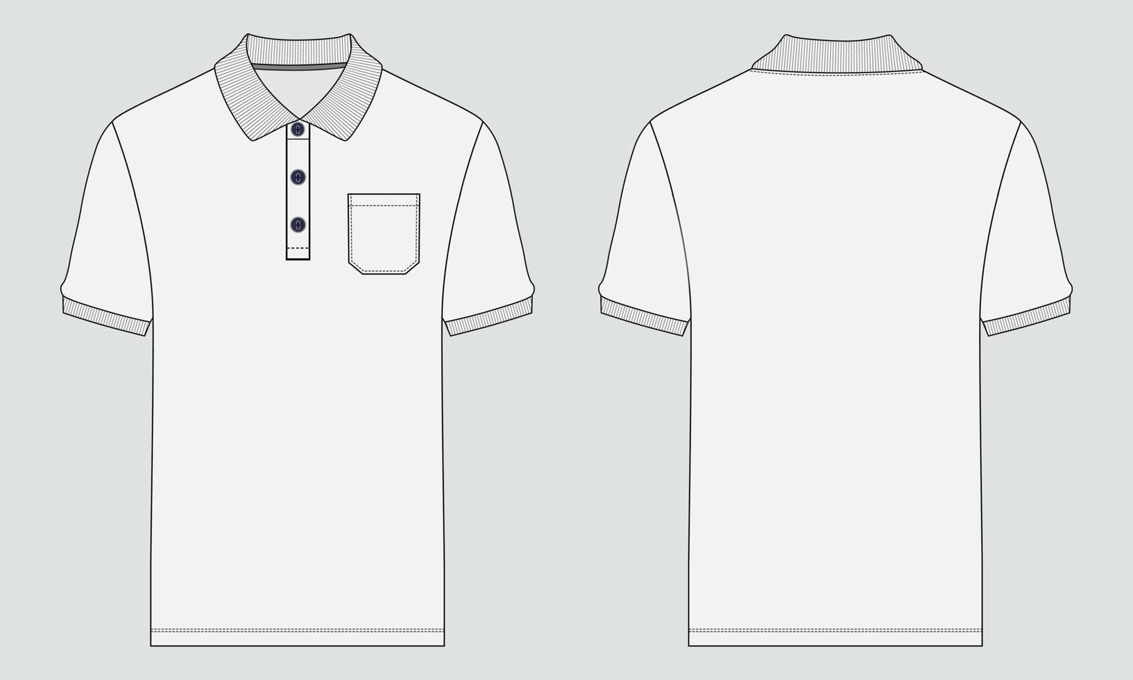 plantilla de ilustración de vector de boceto plano de moda técnica de camisa de polo de manga corta