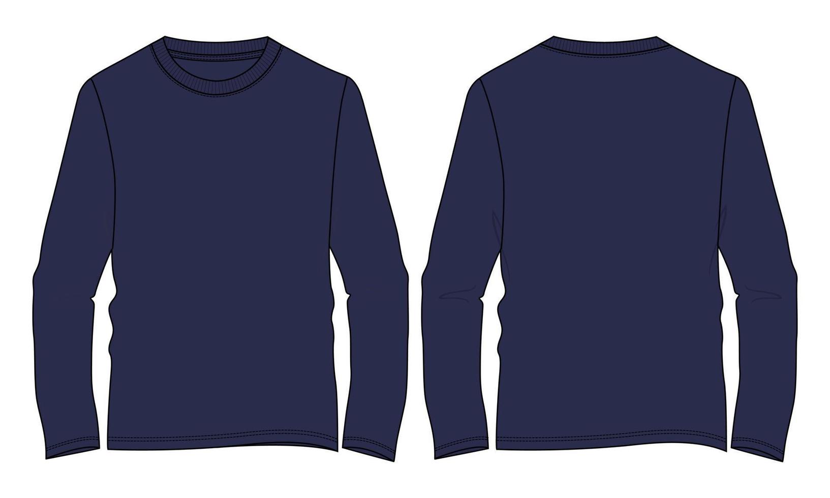 Long sleeve t shirt technical fashion flat sketch  vector illustration navy color template